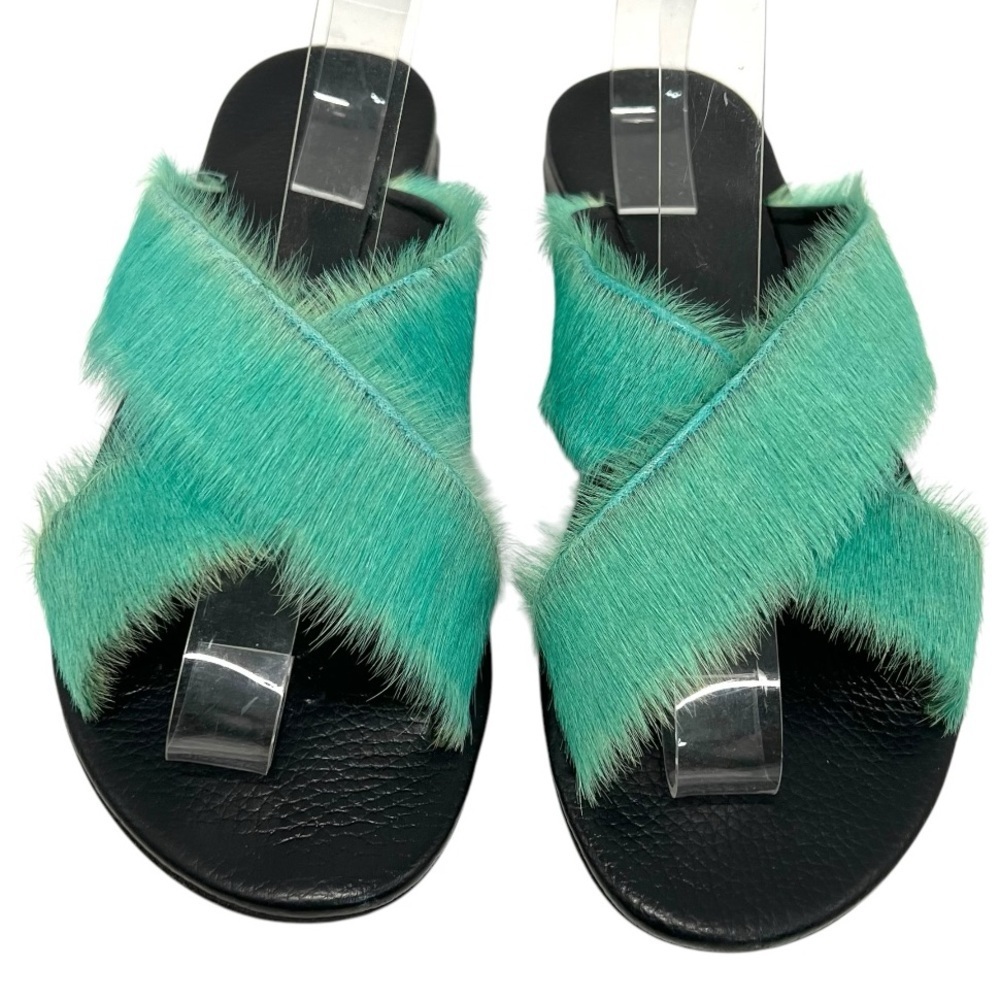 Avec Moderation St. Tropez Ponyhair Emerald Crossover Slide Sandals Women’s 39.5 - Picture 4 of 12